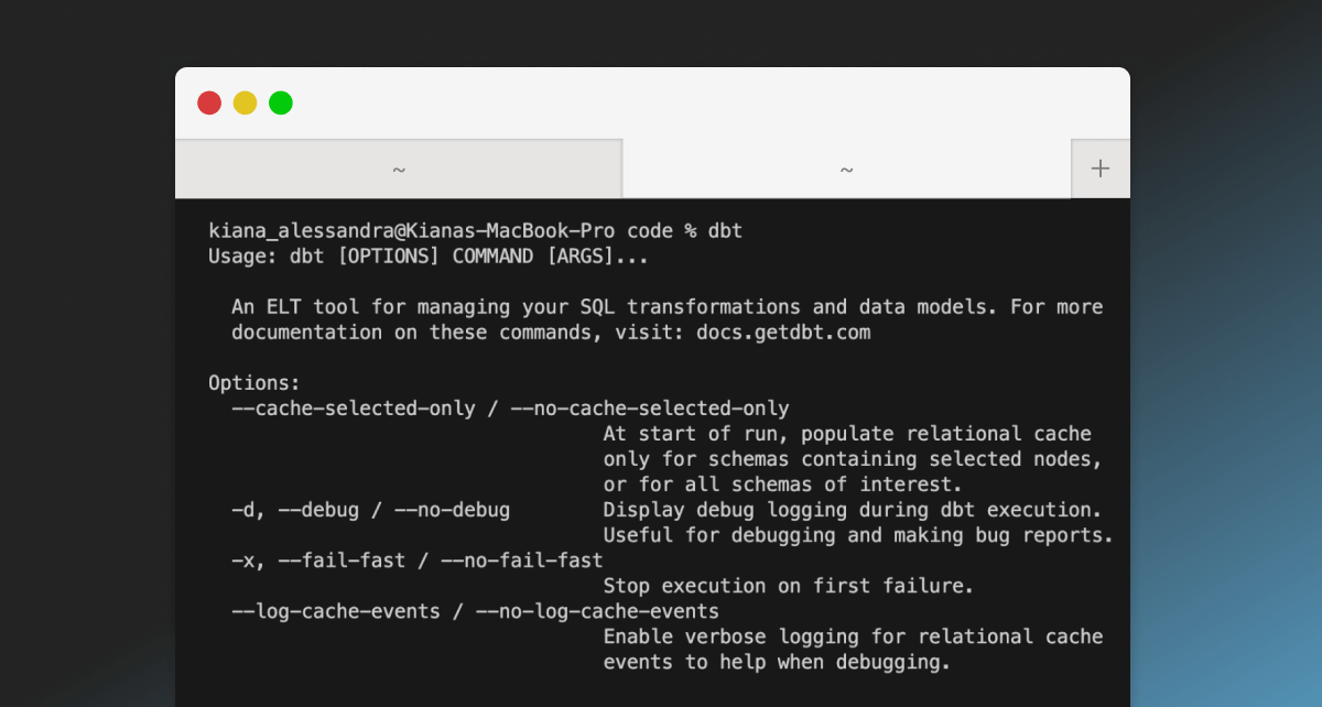 dbt is installed, terminal